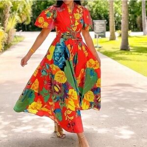 Christopher John Rogers X Target Maxi Floral Puff Sleeve Shirtdress Size 0